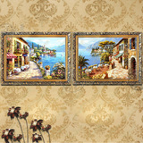 手绘地中海风景油画欧式田园有框画客厅餐厅玄关壁炉装饰画YHY043