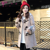 少女毛呢外套中学生冬装女2015新款韩版中长款加厚大衣女款棉衣服