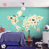儿童房卧室电视背景墙纸 欧式抽象大型壁画 卡通壁纸 世界地图