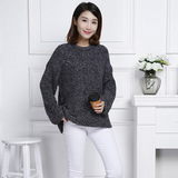 2015秋款韩版女子混色插肩袖毛衣套头针织衫女版外套