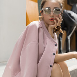 2016年秋季新款韩版女纯色圆领单排扣夹克蝙蝠袖宽松百搭短外套潮