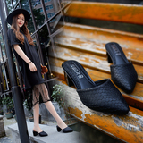 韩版2016夏新款时尚粗跟尖头半拖鞋女中跟包头女鞋百搭潮流凉拖鞋
