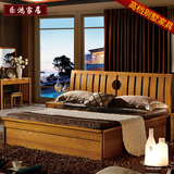 现代中式 实木大床 双人床简约1.8米床东南亚风格榆木家具婚床