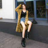 韩朵麦韩国女装代购正品2016初秋新款长款格纹长袖衬衫 8091