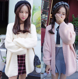 2016女装新款韩版毛绒加厚保暖宽松开衫春季中长款长袖学生外套潮