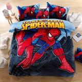 蜘蛛侠男儿童卡通法兰绒学生宿舍床上用品三件套珊瑚绒四件套加厚