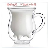 热卖创意杯子水杯双层玻璃杯可微波炉加热耐热牛奶杯小奶牛杯牛奶