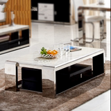 简约时尚不锈钢大理石茶几钢化玻璃现代小户型白钢茶桌地柜可定做