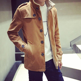 冬装潮流风衣男韩版中长款修身青年立领呢子大衣男装加厚毛呢外套