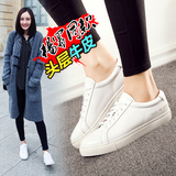 韩国代购明星款小白鞋 休闲运动鞋女白色板鞋 真皮平底鞋系带单鞋