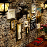 美式乡村复古照片墙实木组合创意鹿头相框墙客厅餐厅背景墙装饰框