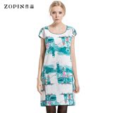 Zopin/作品原创女装2015夏装新款清新印花连衣裙 修身简约女裙子