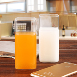 家用方形玻璃杯水杯2只 透明耐热玻璃杯子大容量牛奶杯冷饮果汁杯