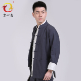 中国风中华立领男装中年男士棉麻休闲唐装长袖太极居士服套装薄款