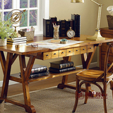 美式乡村复古全实木电脑桌台式家用简约个性时尚宜家卧室书房书桌