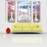 3D立体客厅电视背景墙贴装饰画 无缝花卉地中海竹林海景假窗贴画