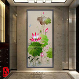 新中式荷韵装饰油画写意抽象水墨荷花图客厅玄关餐厅花卉有框挂画