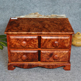 红木工艺品 木雕摆件 花梨木树瘤瘿木 四抽屉柜子 首饰盒收纳柜