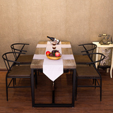 美式实木长桌餐桌椅组合简约西餐厅桌 复古原木办公会议桌工作台
