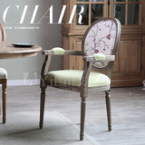 法式乡村 美式欧式复古 橡木实木餐椅 棉麻软包休闲扶手椅 SD03