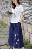 夏短袖民族风刺绣印花中国文艺复古棉麻中长款连衣裙两件套套装女