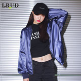 LRUD2016秋季新款韩版字母刺绣缎面棒球服夹克女原宿风休闲短外套