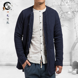 中国风男装 原创复古纯色中年棉袄男士棉麻加厚长袖棉衣冬装外套