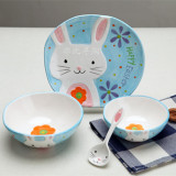 包邮可爱手绘动物碗兔子碗甜品碗儿童米饭碗日式创意陶瓷餐具套装