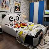 儿童床真皮床男孩卡通创意1.5米时尚单人熊猫床家具女孩个性套房