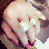 韩国时尚新款百搭人造珍珠夸张戒指欧美合金指环尾戒女配饰品