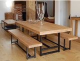北欧美式乡村铁艺餐桌椅组合 长方形餐桌椅实木桌椅 复古工作台