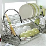 最新不锈钢橱柜碗盘2双层厨房置物架落地沥水放碗洗碗碗碟架收纳