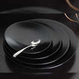 外贸陶瓷盘子黑色亮光平盘圆盘西餐牛排盘骨瓷器欧式套装餐具