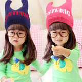 韩国儿童保暖帽子 1-2-3-4岁女童加厚牛角帽春秋款韩版宝宝毛线帽