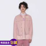 韩国正品潮牌直邮男女trucker粉色字母双兜简约灯芯绒夹克外套