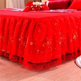 1.8米婚庆大红色蕾丝床裙床笠床单1.5m 特价夏天席梦思单件床罩结