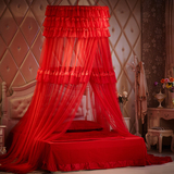 双人婚庆红色1.5米1.8m1.2支架蚊帐子母床吊挂圆床落地加大免安装