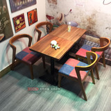 美式咖啡厅桌椅组合 西餐厅茶餐厅实木拼色椅 奶茶甜品店桌椅复古