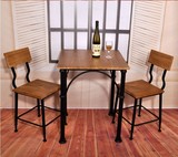 欧式复古实木小餐桌户外休闲小方桌正方形铁艺快餐店餐饮桌椅组合