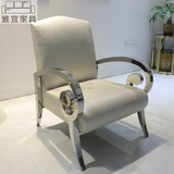不锈钢皮革软包简约欧式休闲椅子现代休闲沙发椅酒店售楼处接待椅