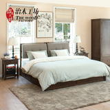 治木工坊橡木双人床1.5 1.8米 简约现代胡桃色实木环保储物高箱床