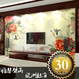 中式牡丹花墙纸山水画壁纸 客厅电视卧室书房办公室背景大型壁画