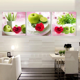 装饰画现代简约餐厅挂画沙发背景墙画三联无框画壁画苹果玫瑰