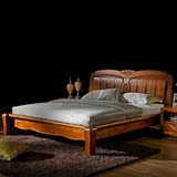 卧室全实木床 柚木床1.8米双人雕花大床 现代中式家具