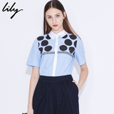 Lily2016夏新款女装全棉宽松短袖衬衫圆点条纹衬衫116260C4515