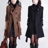 高品质新款女装韩版羊毛呢子大衣双排扣加大码长款风衣冬装女外套