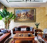 马到功成八骏图纯手绘油画欧式装饰画横版客厅沙发背景油画py022