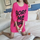 包邮2016夏季新款韩版宽松大版大码涂鸦字母中长款短袖T恤裙女潮