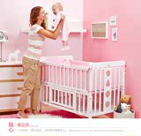小龙哈彼婴儿床实木水性漆欧式白色儿童床多功能bb床游戏床LMY389