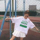 韩国ulzzang夏季新款学院风简约字母宽松显瘦破洞短袖T恤女上衣潮